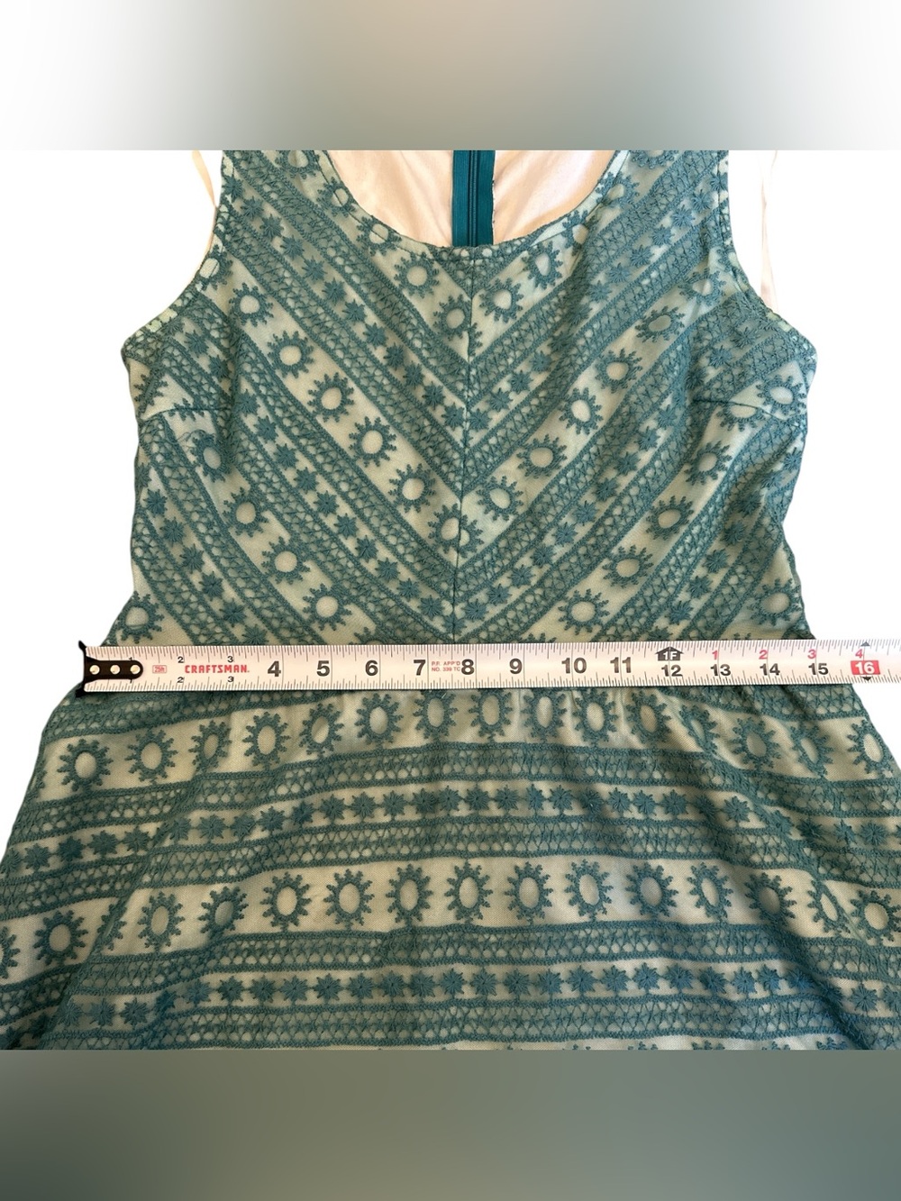 Altar’d State Teal Lace Fit & Flare Dress Sleeveless Boho Chic Medium - Picture 8 of 9